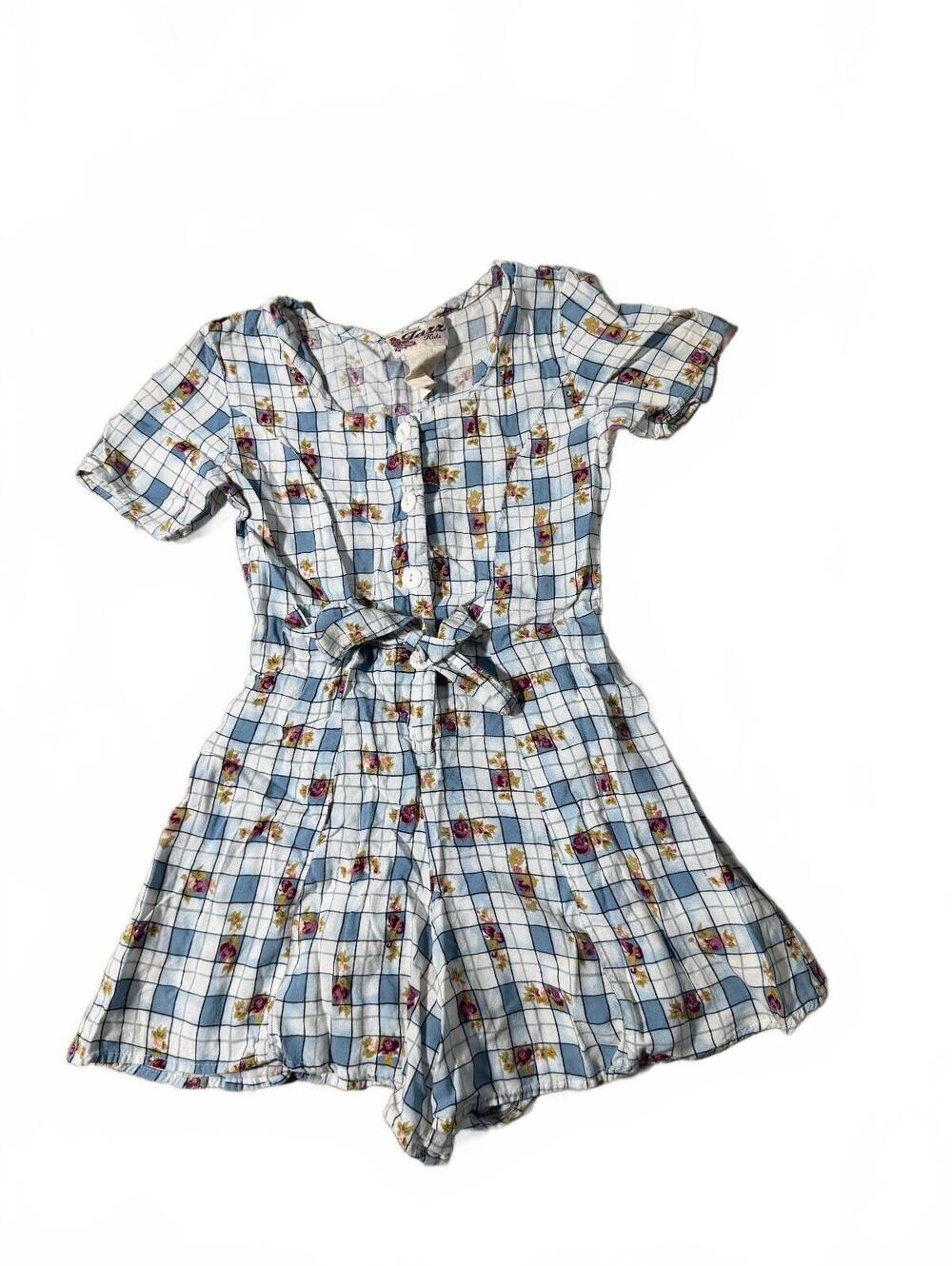 All That Jazz Kids 90s Floral Checkered Romper With Waist Tie Size 8